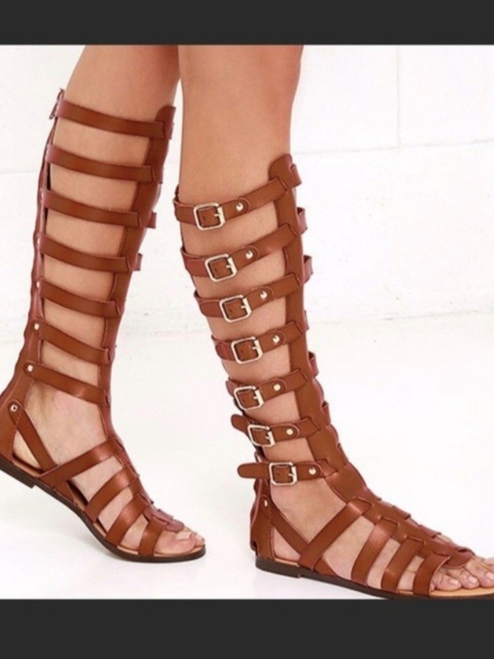 Madden Girl Tan Knee-High Gladiator Buckle Sandals Women's Size 7